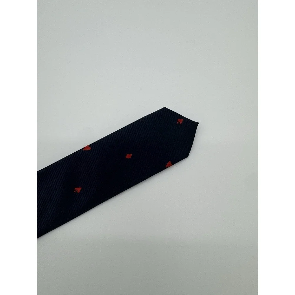 Navy Blue Silk Tie Red Playing Cards Hearts Spades Diamonds Clubs Novelty Mens